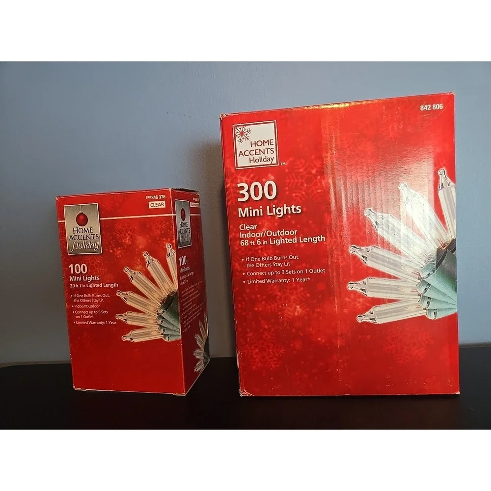 Home Accents Holiday Christmas 300 & 100 count Mini Lights Clear